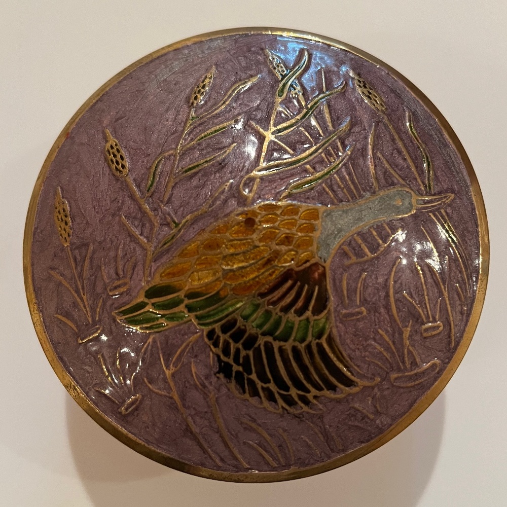 Vintage Penco Brass and Enamel Trinket Keepsake Box-Bird Design - Picture 1 of 8